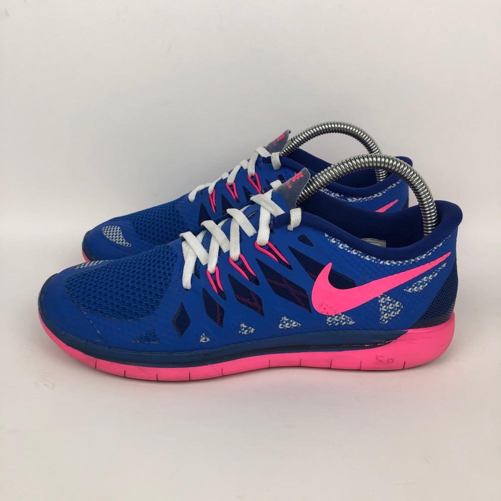 Nike Free 5.0 Hyper Cobalt Running Shoe Womens Size 8 Blue Pink Athletic Train